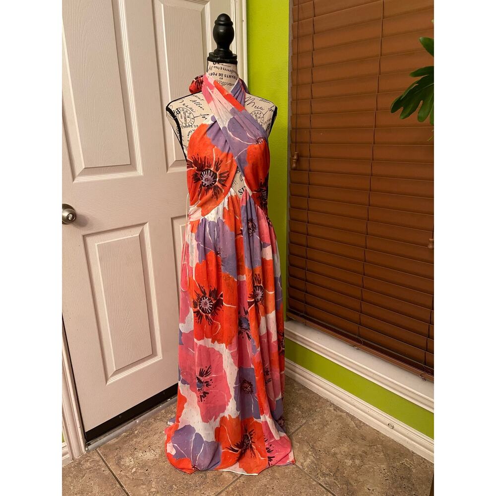 Misa Los Angeles's  Alexandra Floral and Metallic Halterneck Dress, Small